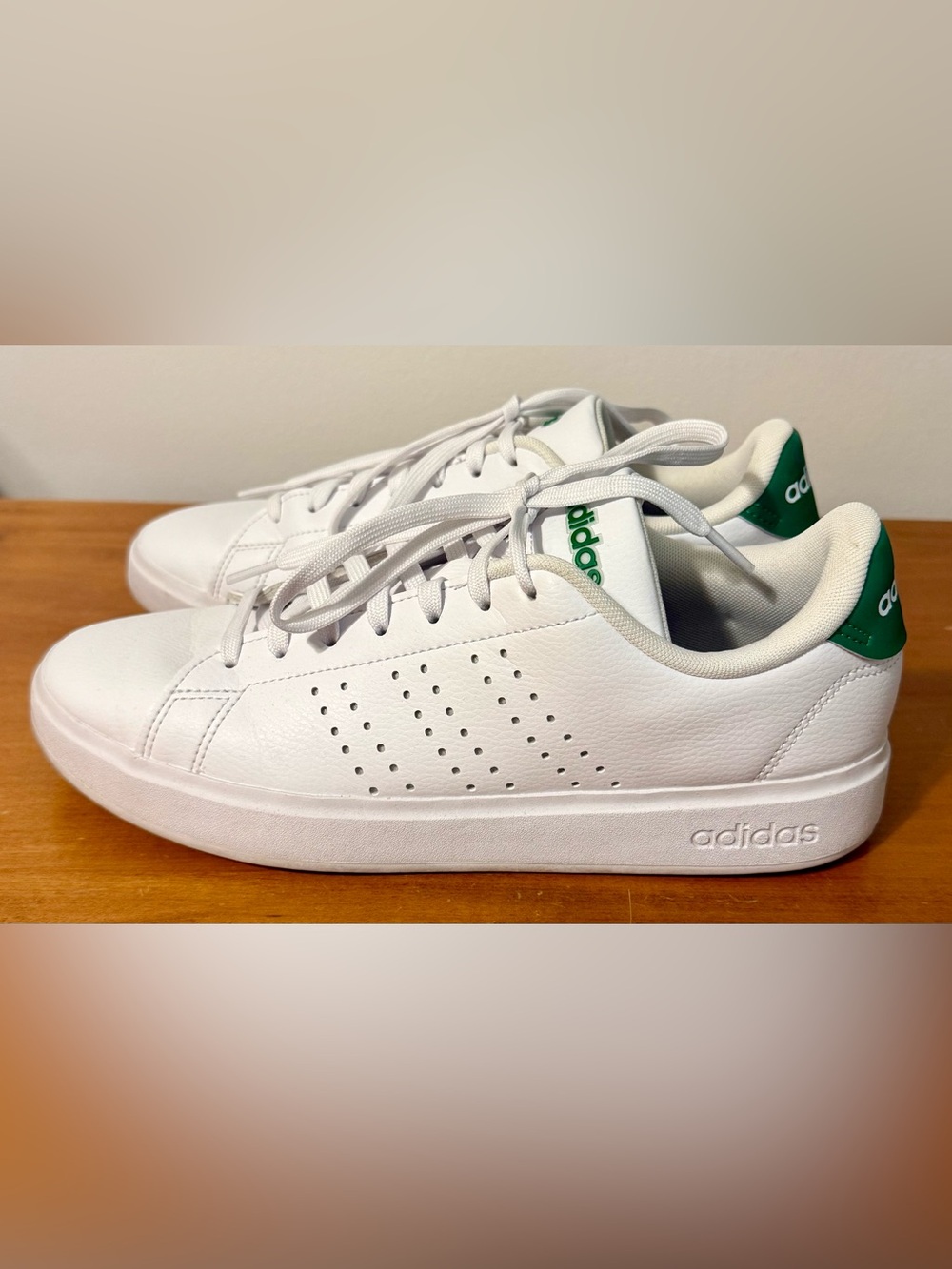 Adidas White & Green Low-Top Leather Sneakers